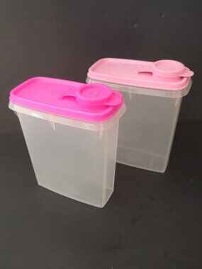 VTG Tupperware Small Cereal Keeper Container #499 w/ Pour & Store Lids Pink 2